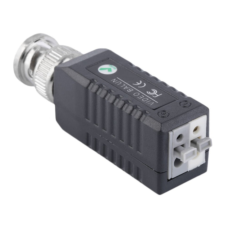 CCTV passive video balun transceiver with BNC male end and 2-pin output connector