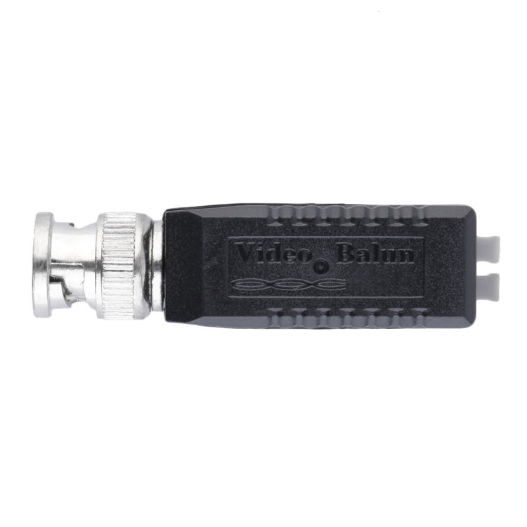 CCTV passive video balun transceiver, black body with metal-capped BNC connectors