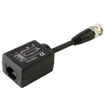 Passive video balun adapter with RJ45 Ethernet port and BNC connector cable