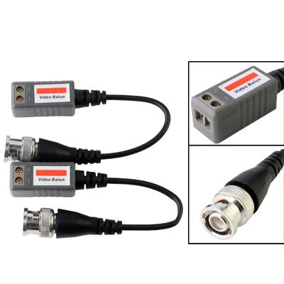 Passive video transceiver balun pair with BNC connectors and RJ45 cable leads