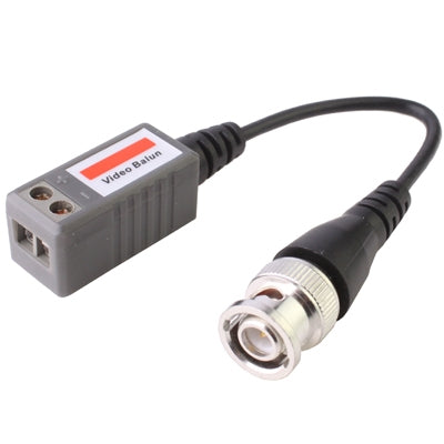 Passive video balun with RJ45 input and BNC male connector on black cable