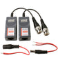 Passive video balun set with two gray converters, RJ-45 to BNC, and red leads