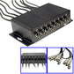 Black 8-channel coaxial surge arrester showing BNC port row and attached coax leads