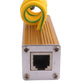 Telecom surge protector arrester close-up showing RJ port and mounting screws