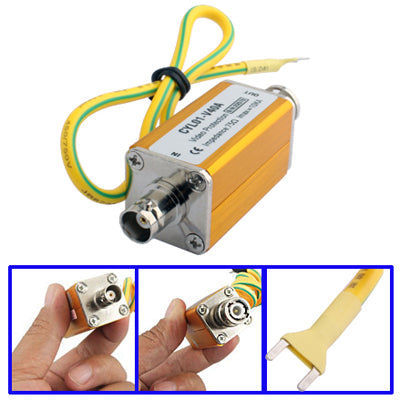 Coaxial cable surge protector arrester with BNC connector and yellow wiring leads