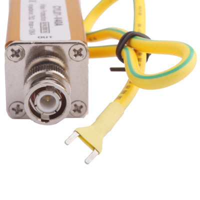 Coaxial cable surge protector arrester with BNC connector and yellow two-prong plug