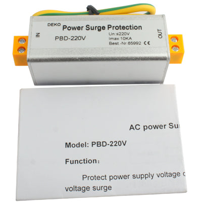DEKO power surge protection arrester with orange terminals and PBD-220V label