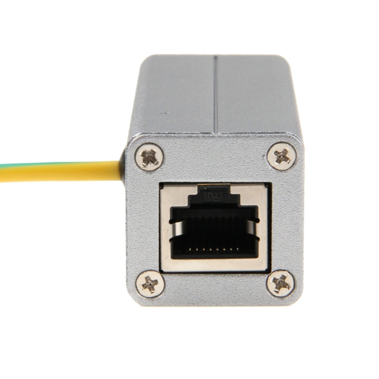 RJ45 surge protector arrester front panel with Ethernet jack and mounting screws