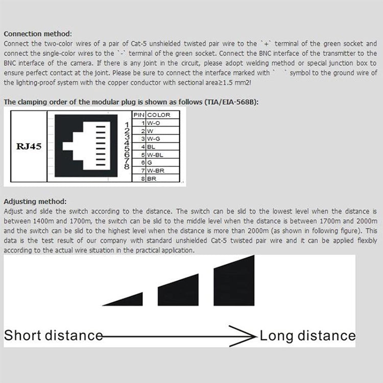 Instruction sheet for RJ45 wiring with pinout diagram and connection notes