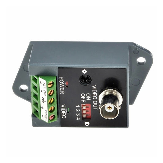 Active balun module with power/video terminals, video output BNC, and gain switch