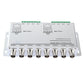 Passive video balun module with eight BNC-style coax ports and mounting holes
