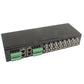 Rack-mount transceiver front panel with green terminal blocks and network jacks