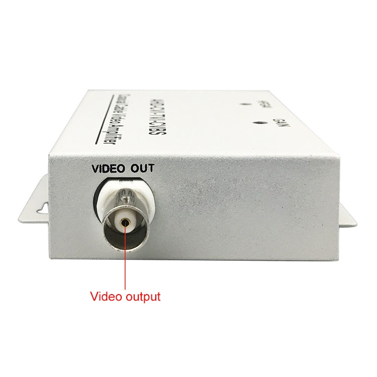 Coaxial cable video amplifier rear side with “VIDEO OUT” coax connector