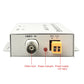 Coaxial cable video amplifier front side with “VIDEO IN” coax and DC 12V power input