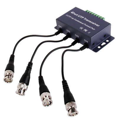 4-port passive balun transceiver viewed from above with four BNC cable connections