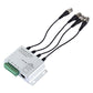 4-channel passive video balun with four BNC cables and green terminal block on silver case