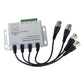 4-channel passive video balun with green terminal block and four BNC connectors, silver metal