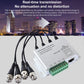 Passive video balun module with four BNC connectors and green terminal block, silver enclosure
