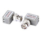 Set of two silver passive video balun adapters with BNC coax connectors and terminal blocks