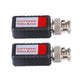 Two black CVI/TVI/AHD video baluns with red label displays and BNC connectors