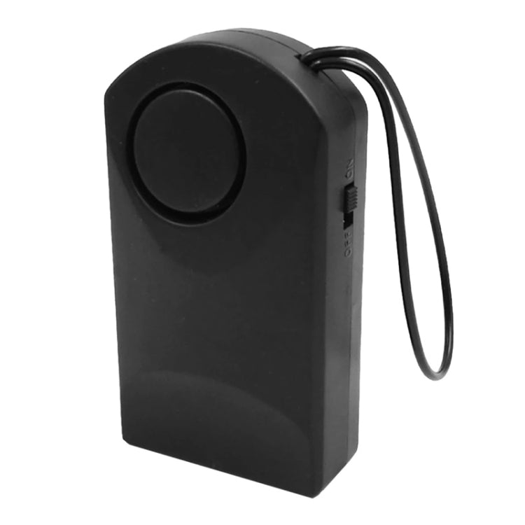 Black anti-theft alarm key fob with round button and attached loop lanyard