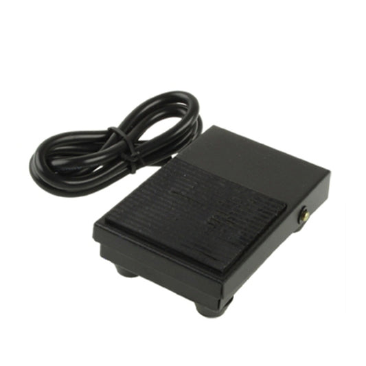 Metal case foot treadle switch with nonslip base, black housing and attached cable
