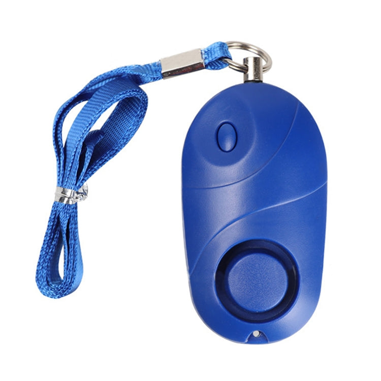 Blue personal alarm keychain with neck strap and metal keyring ring clip