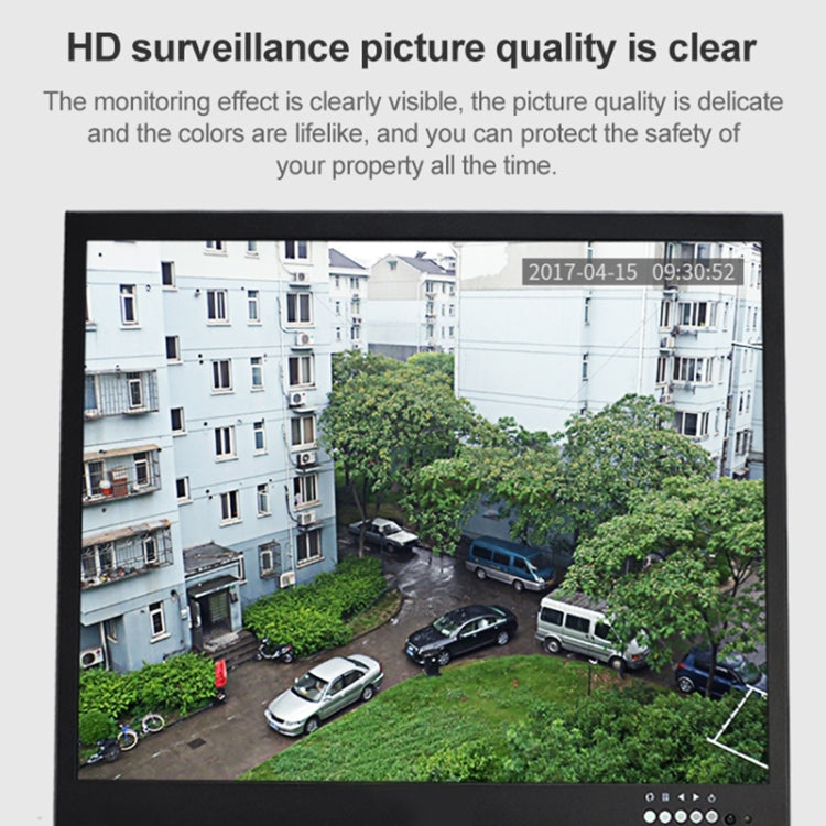 Promotional HD surveillance screen showing apartment view with date and time overlay