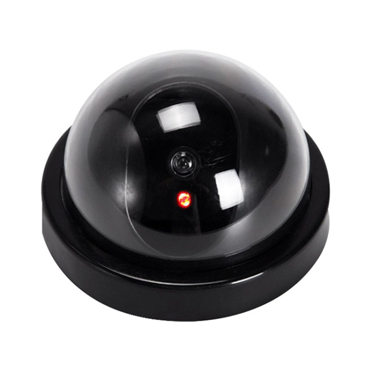 Dummy dome security camera with glossy black housing and small red status light