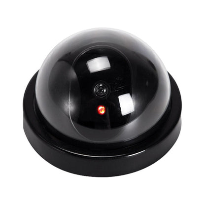Dummy dome security camera with glossy black housing and small red status light