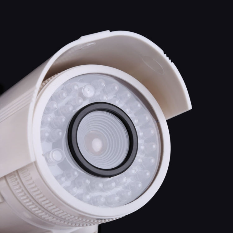 Close-up of white dummy CCTV camera lens with surrounding IR LED lights