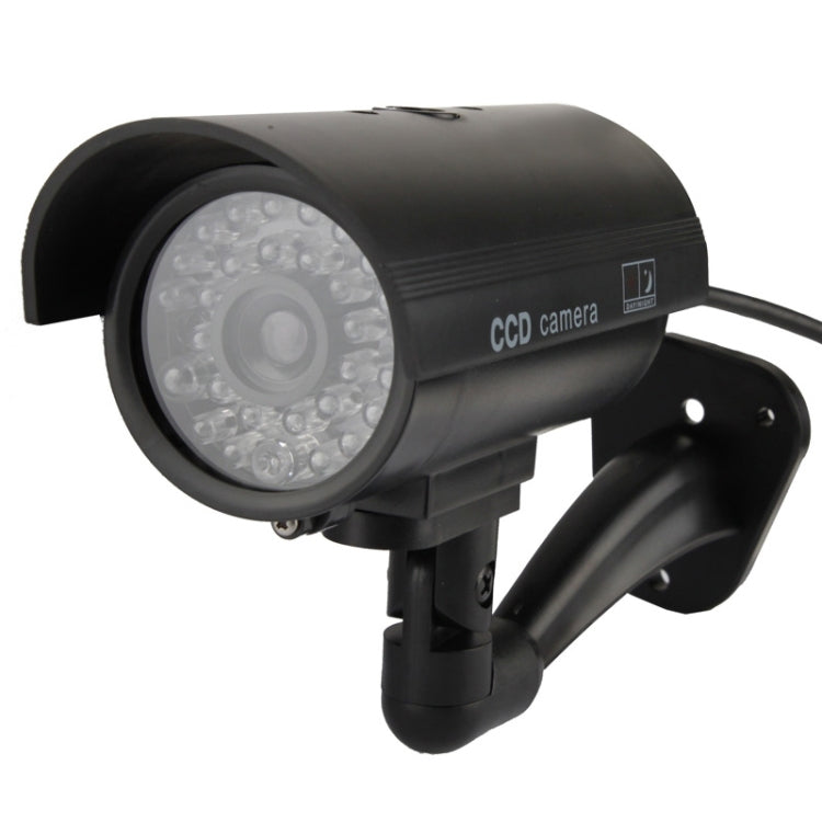 Black dummy CCTV camera with clear LED lens and swivel mounting bracket