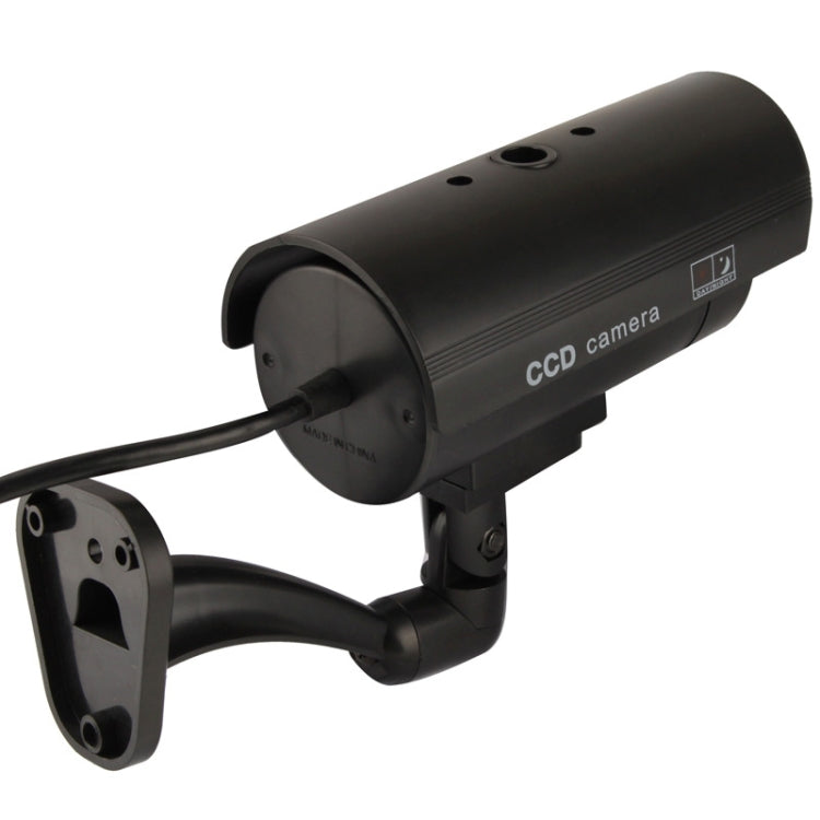 Black dummy CCTV camera with cable, end cap, and swivel wall mount