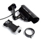 Black dummy CCTV camera kit with mounting bracket, cable clip, and lens cover