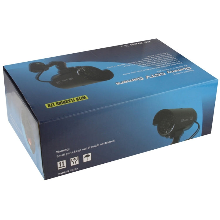 Product box for dummy CCTV camera with blue package art and camera silhouette