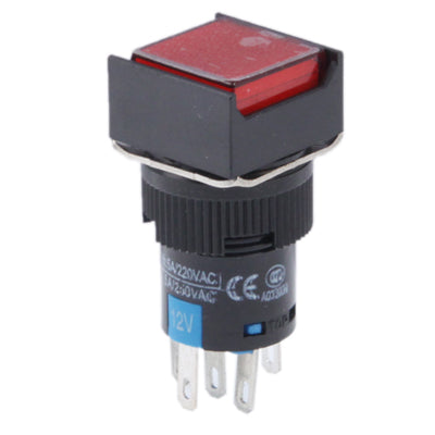 Square push button switch with red lock and blue LED indicator, DC 24V
