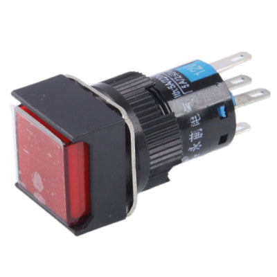 Square push button switch with red lock and blue LED, with 4-pin terminals