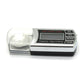 Mini digital scale with clear weighing lid and LCD display showing 0.00g