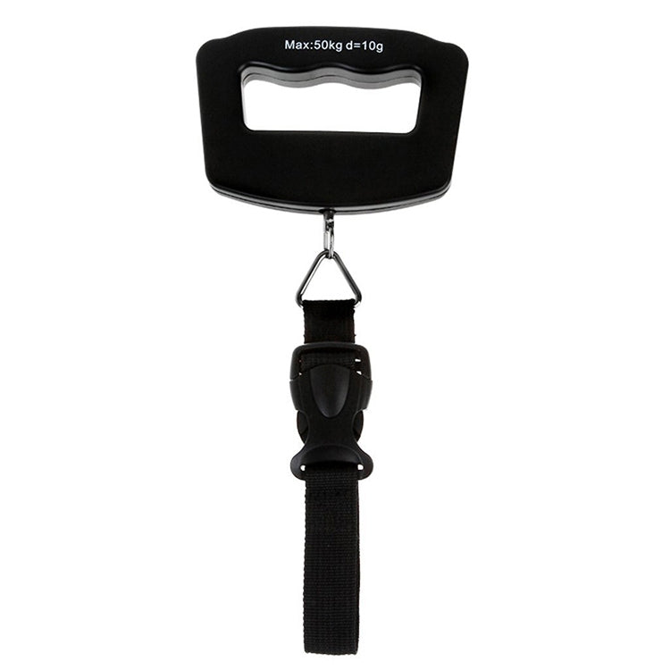 Black electronic luggage scale with hanging strap, max 50 kg