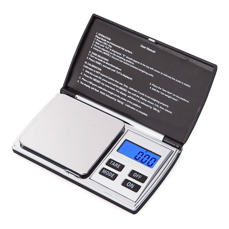 Digital jewelry scale with LCD display reading 0.00 and tare/mode/off controls
