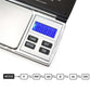 Close-up of digital jewelry scale LCD and buttons: TARE, MODE, OFF, ON