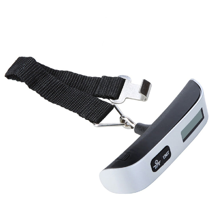 Mini handheld electronic luggage scale with black strap and LCD screen