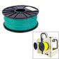 PLA filament spool, green filament on black reel with teal-like tone.