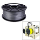 PLA filament spool, silver-gray filament on black reel with tight winding.