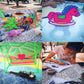 Hand-held 3D printing pen, green, creating multicolor shapes and string art on paper
