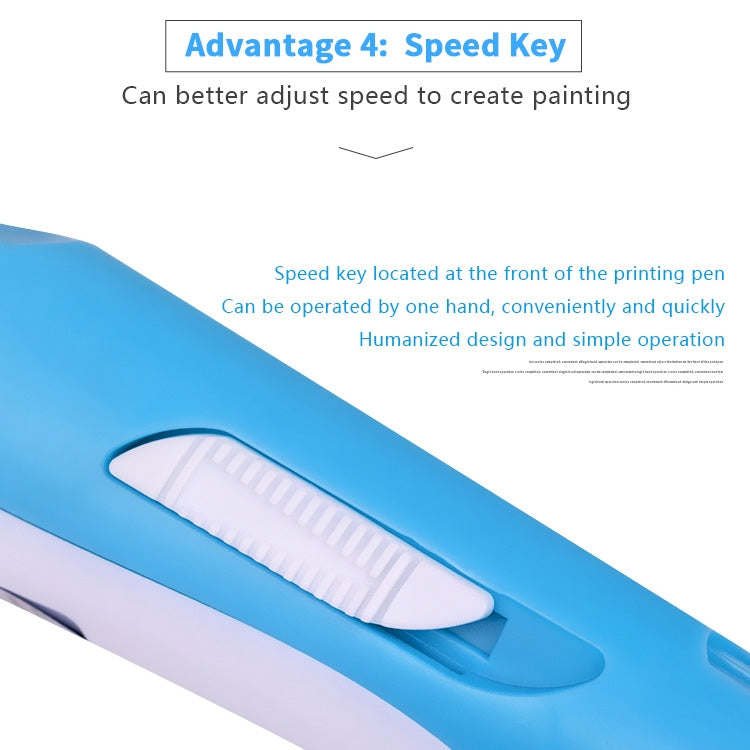 Handheld 3D printing pen, blue body with speed key at the front