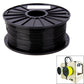Black ABS 3D printer filament spool on black reel, tightly wound filament