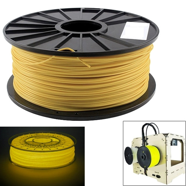 ABS 3D printer filament spool, yellow filament wound on a black reel
