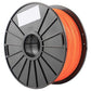 Fluorescent orange ABS 3D printer filament on spool, close-up view
