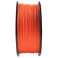 Fluorescent orange ABS 3D printer filament spool, vertical side view